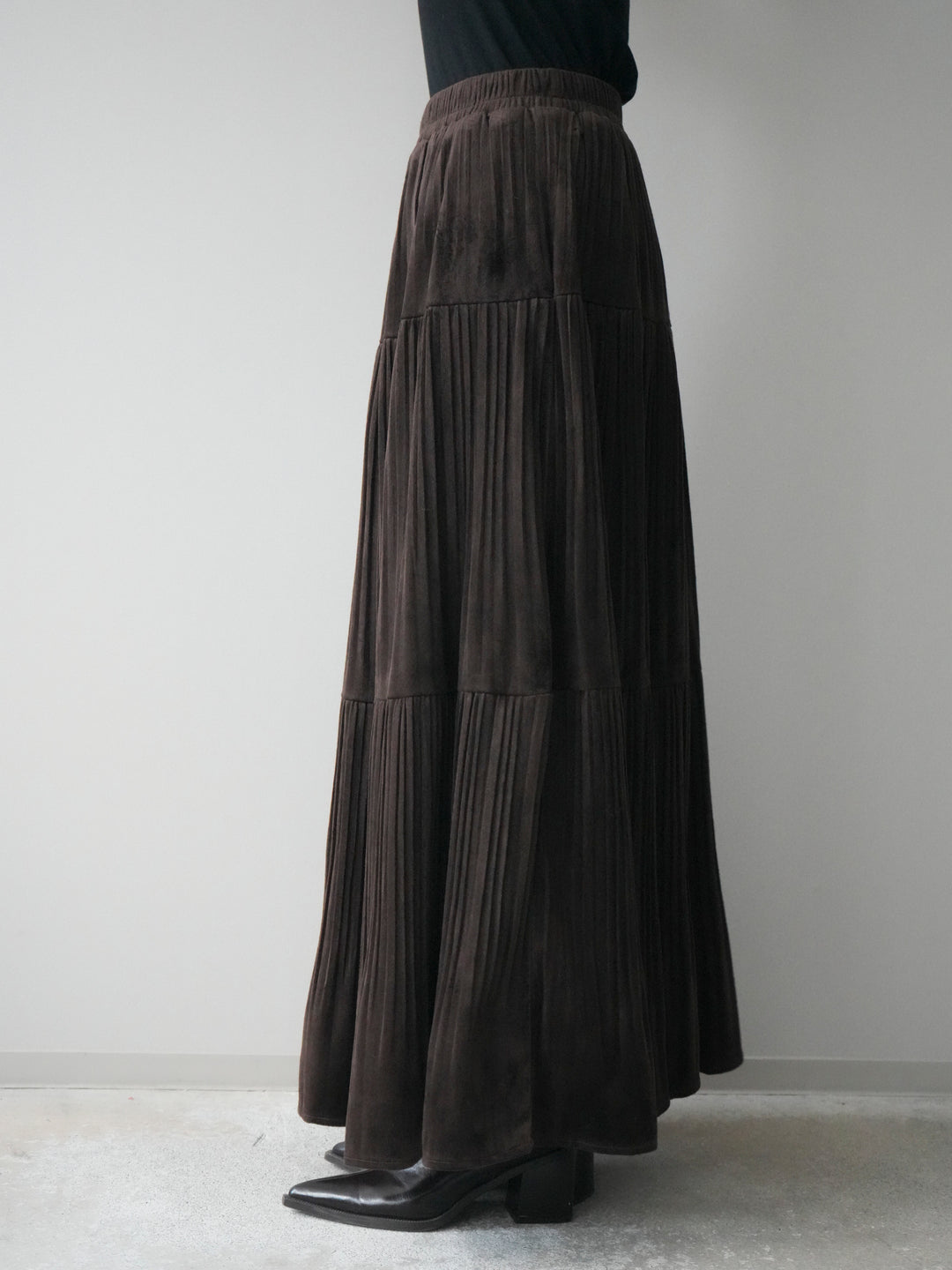 [予約]ベロアティアードワッシャースカート/brown