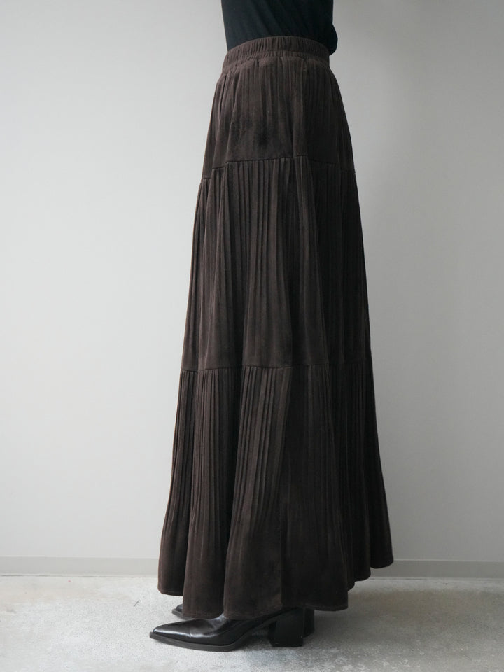 [予約]ベロアティアードワッシャースカート/brown