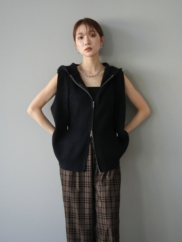 [予約]ノースリーブニットパーカー/ブラック