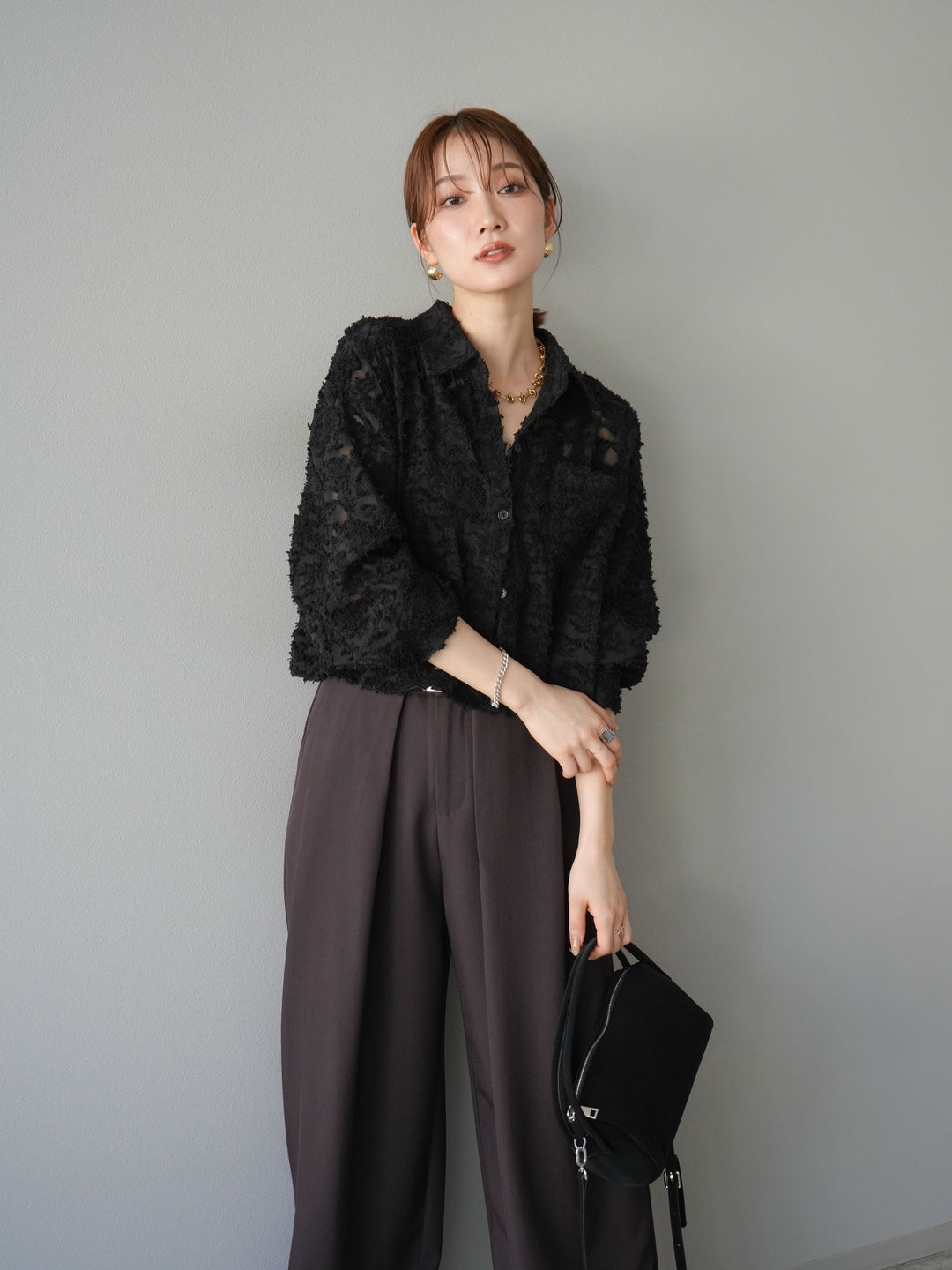 [予約]ジャガードショートシャツ/ブラック