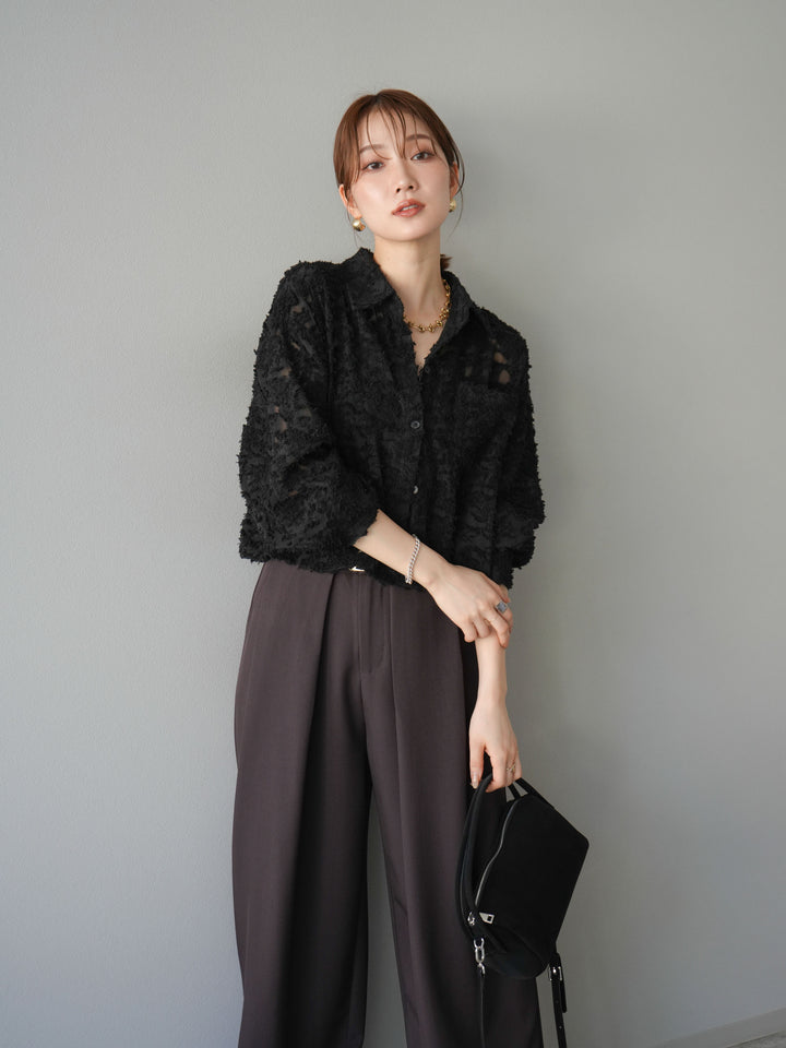 [予約]ジャガードショートシャツ/ブラック