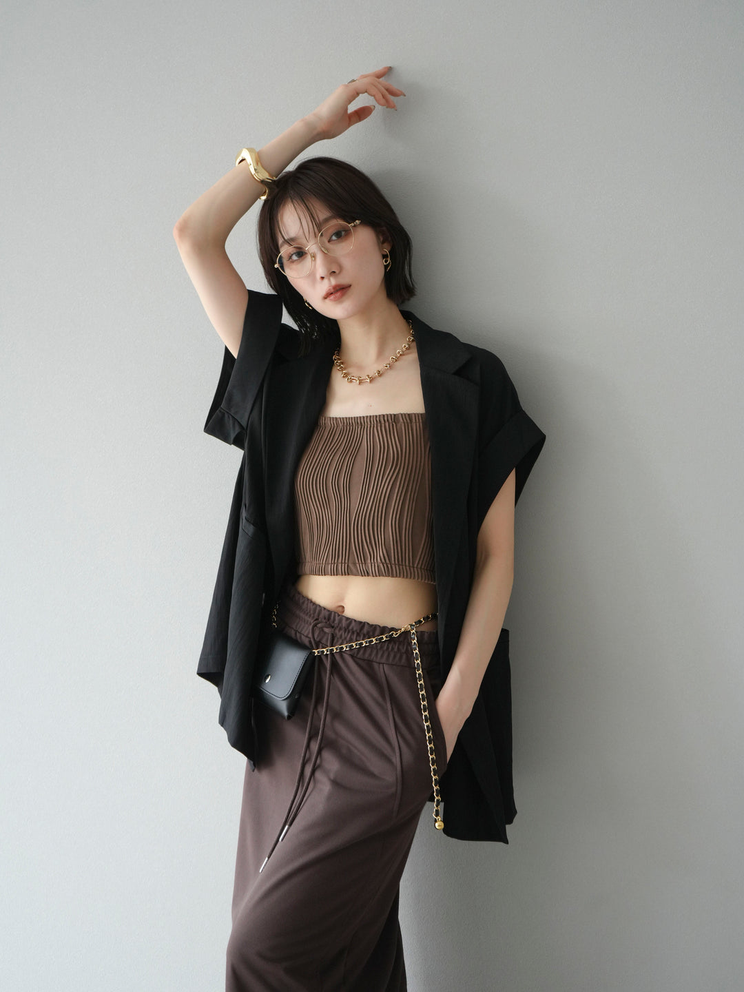 [SET]リネンライクノースリーブダブルジレ+リネンライクノースリーブダブルジレ(2set)