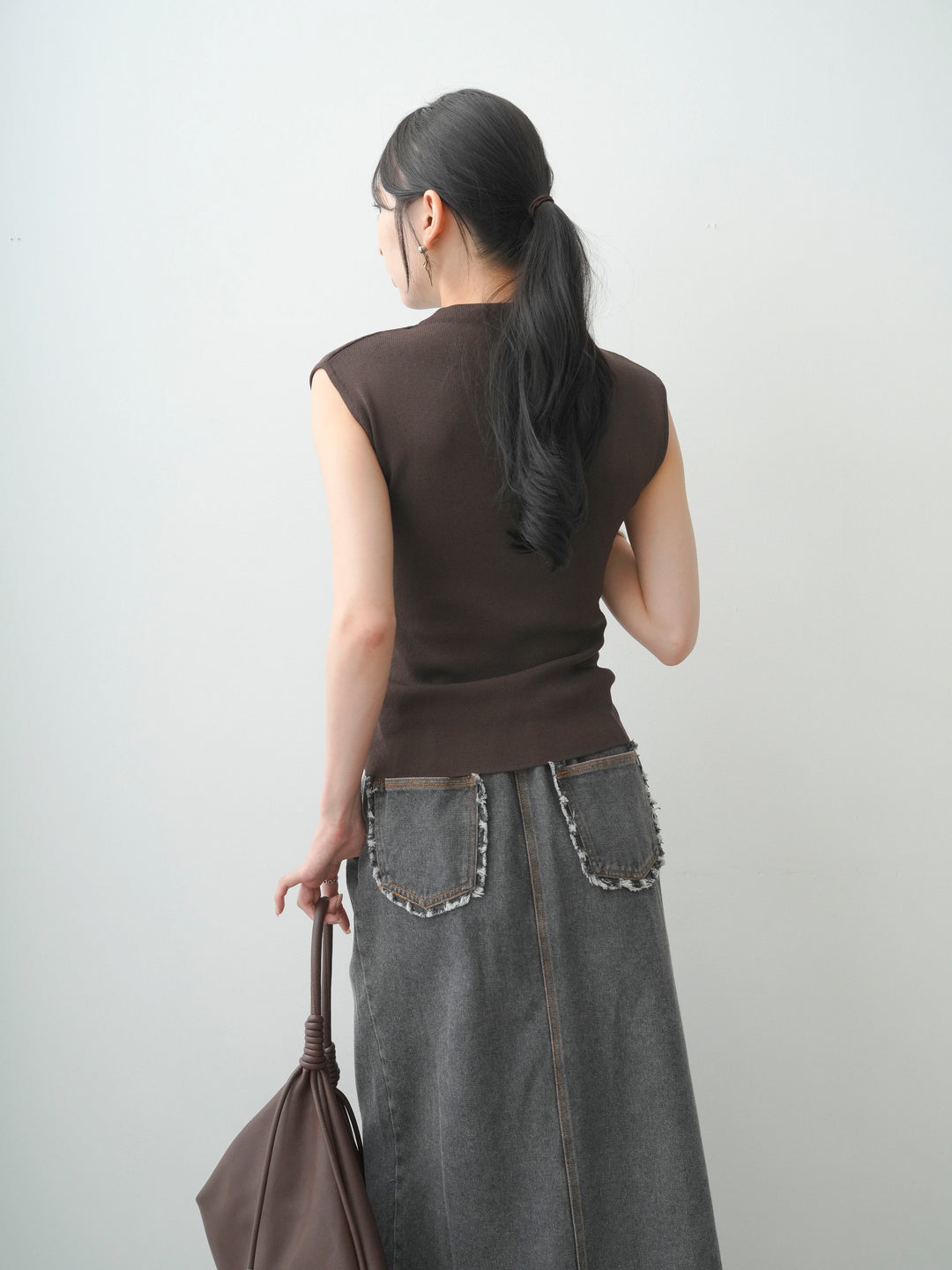 [予約]ビッグフラワーフレンチニットトップス/brown
