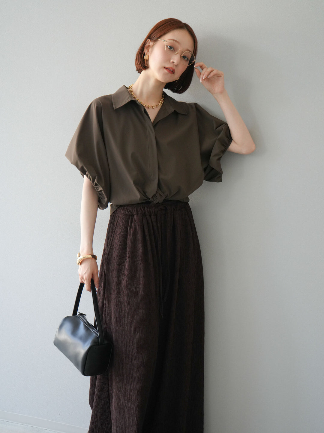 [予約]ICE TOUCHパフスリーブシャツ/ブラウン