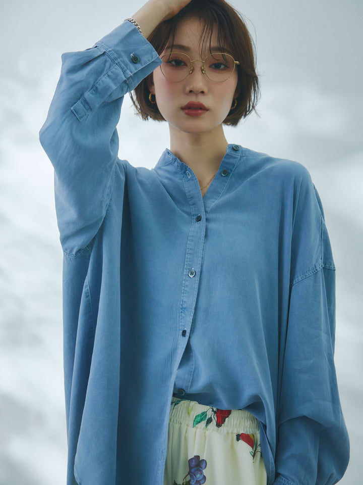 【Allure】[SET]テンセルデニムバックギャザーシャツ+ボタニカルプリントイージーパンツ(2set)