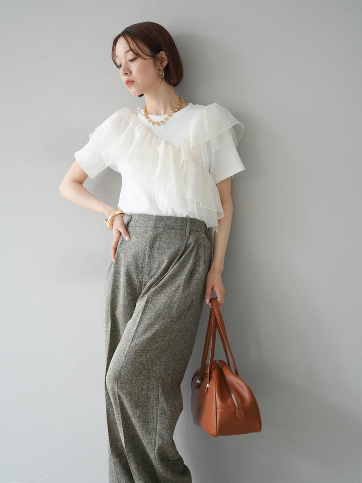 [予約]アシメフリルドッキングカットソー/オフホワイト