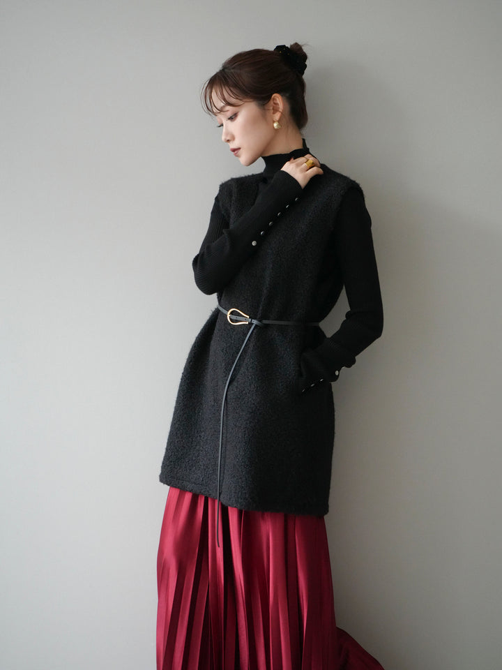 [予約]ミックスループヤーンニットミニワンピース/black