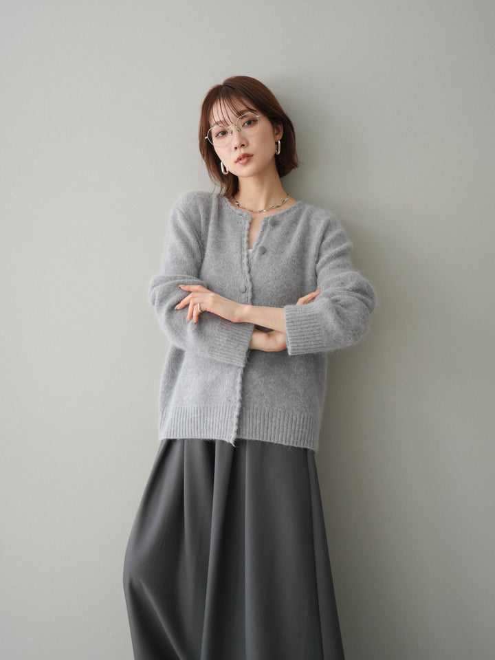 [SET]くるみボタンニットカーディガン+テープベルトタックバギーパンツ(2set)