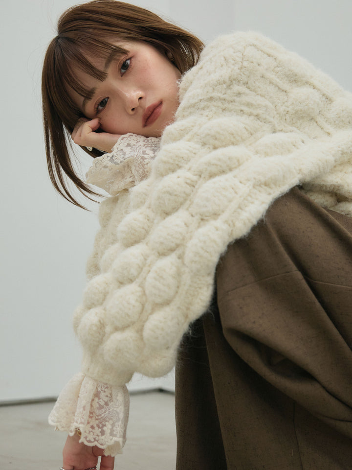 【Allure】[SET]ポップコーンハイネックニットプルオーバー+ハイネックレーストップス+モックスカルゼサイドタックコクーンパンツ(3set)