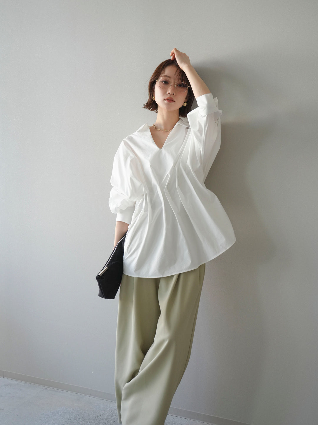 [予約]ウエストギャザースキッパーシャツ/white