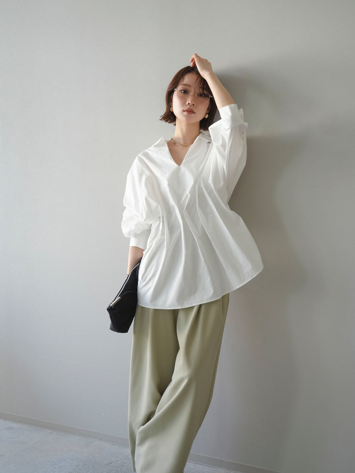 [予約]ウエストギャザースキッパーシャツ/white