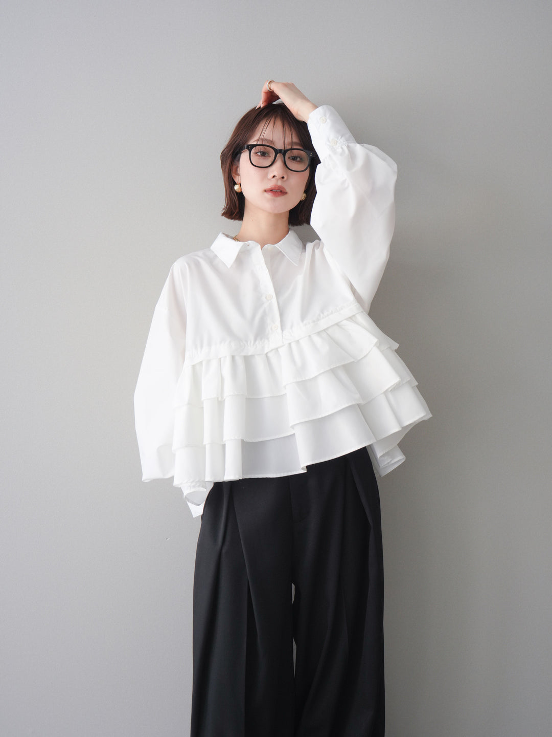 [SET]ブロードティアードショートシャツ+TRツイルデザインタックワイドパンツ(2set)