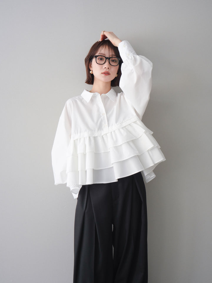 [SET]ブロードティアードショートシャツ+TRツイルデザインタックワイドパンツ(2set)