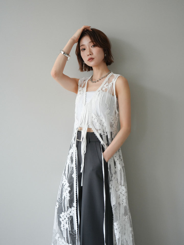 【預購】設計師蕾絲長裙配馬甲 / 白色