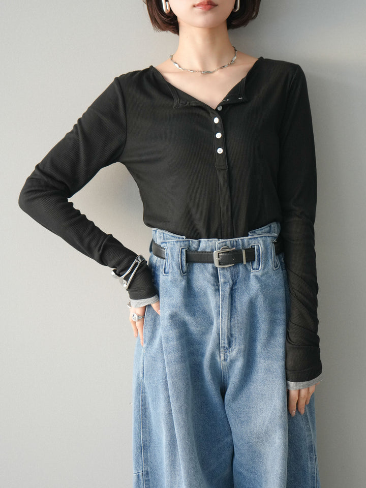 [予約]シアーリブバイカラーカーディガン/black