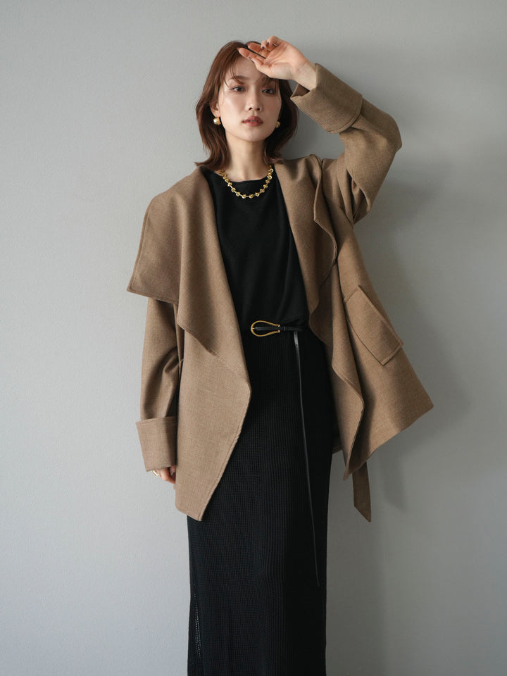 [予約]メッシュ切替ノースリーニットワンピース/black