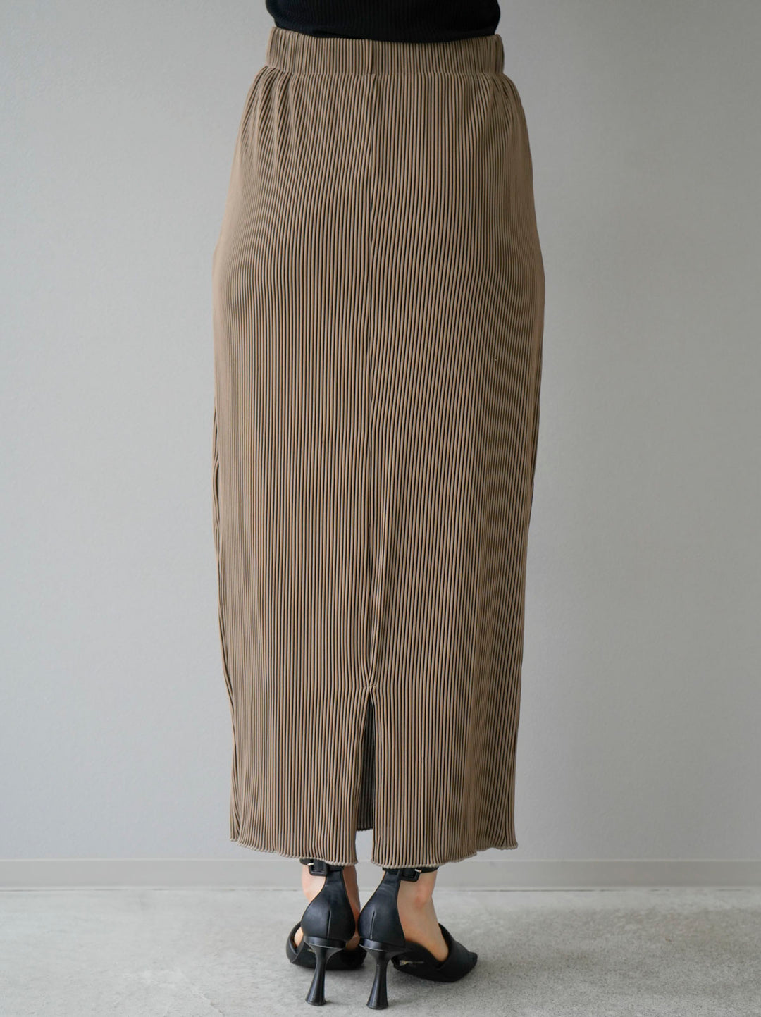 [Pre-order] Sheer Cut Ribbed Mellow Tight Skirt/Beige