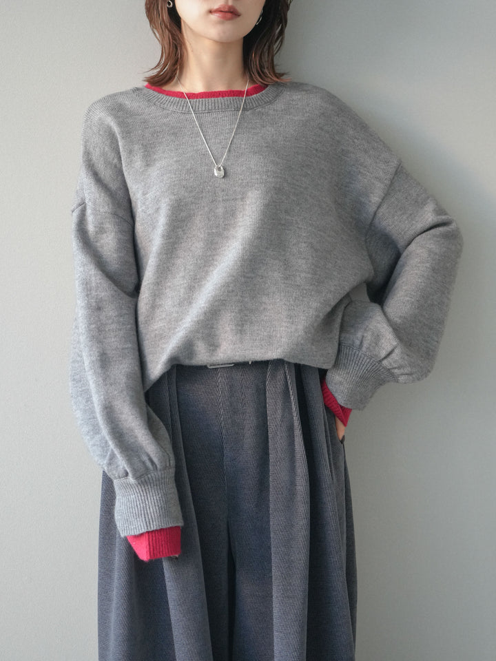 [予約]ヘンリーネック配色レイヤードニットプルオーバー/middlegray