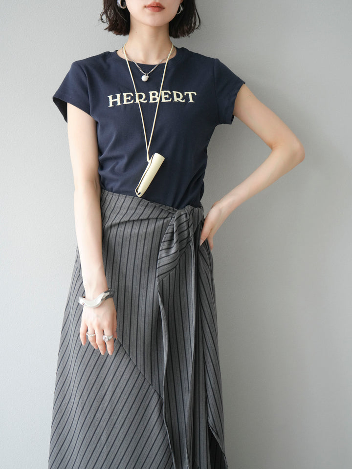 [SET]刺繍ロゴTシャツ＆レザーポーチネックレスSET +サイド巻きツイルスカート(2set)