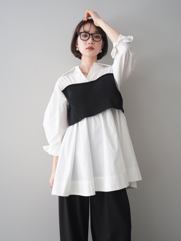 [予約]ニットビスチェドッキングフレアシャツチュニック/offwhite