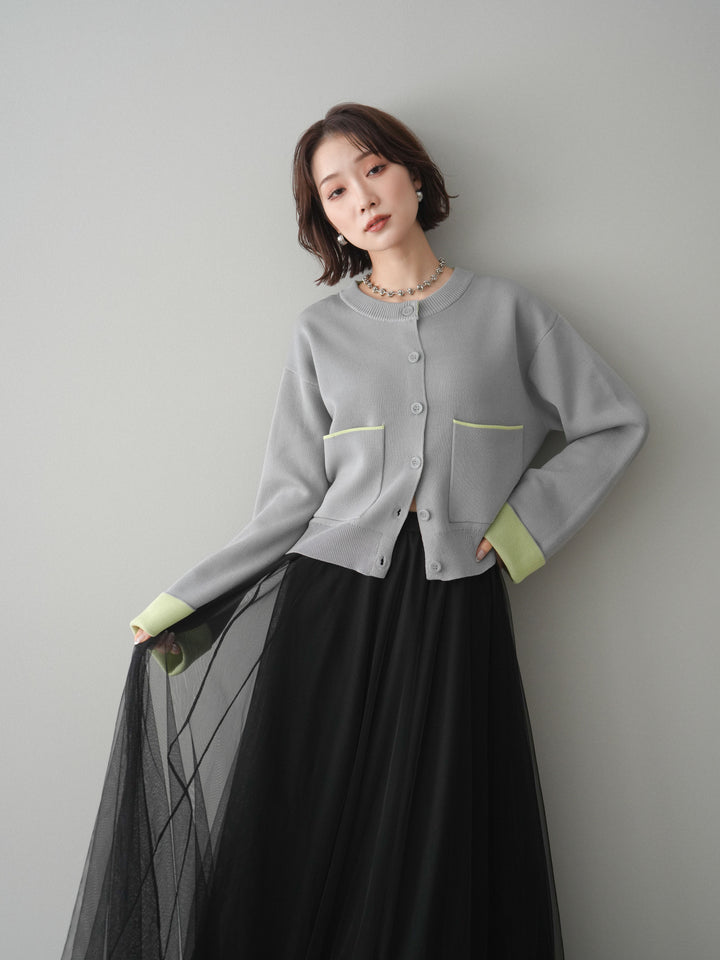 [SET]レーヨンポリダブルフェイスニットカーディガン+チュールボリュームスカート(2set)