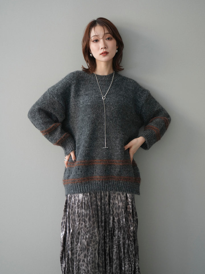 [予約]クルーネックラインボーダーニットプルオーバー/gray
