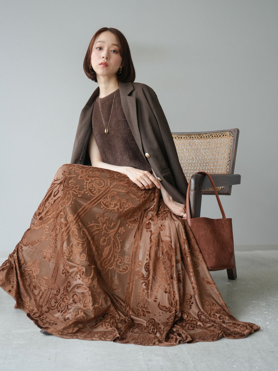 [予約]ゴールドボタンツイルダブルテーラードジャケット/ブラウン