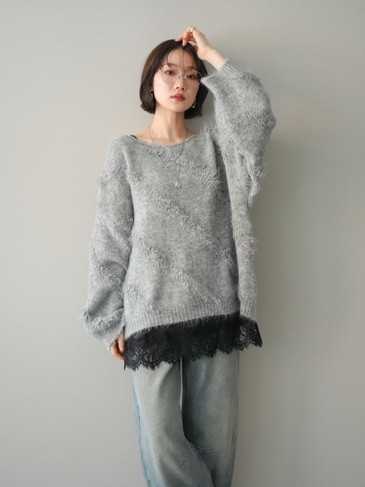 [SET]シャギーデザインニットプルオーバー+選べるアクセセット(2set)
