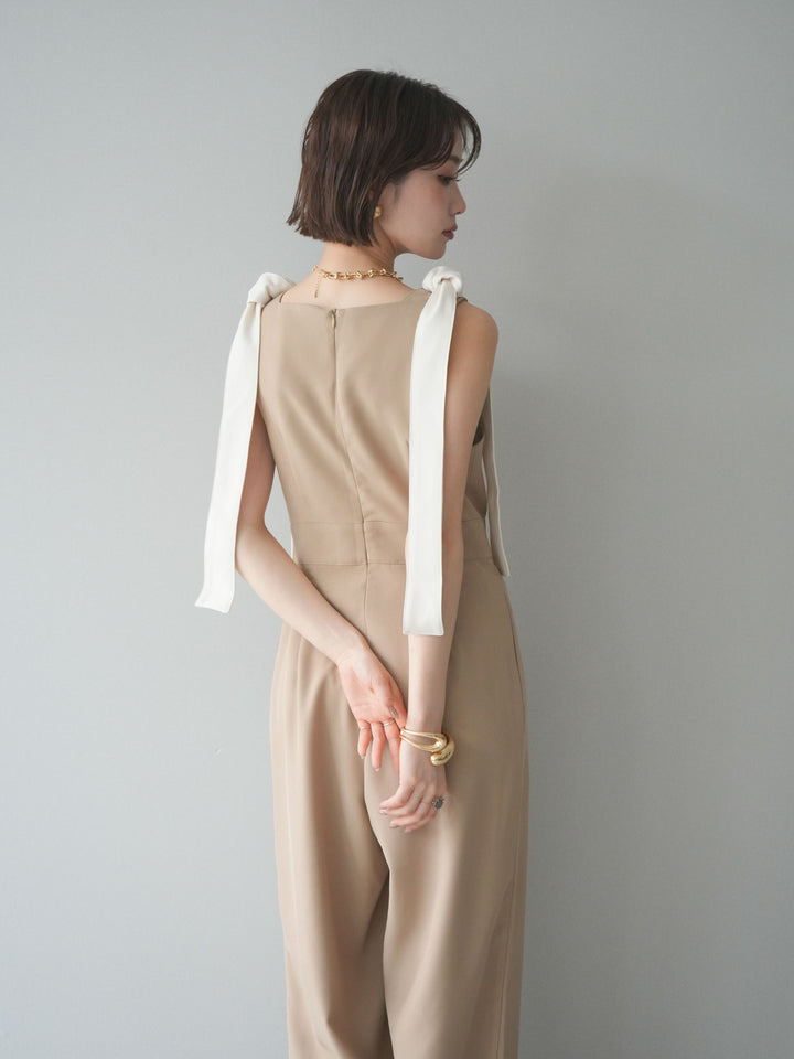 [予約]ショルダーリボンサロペット/beige