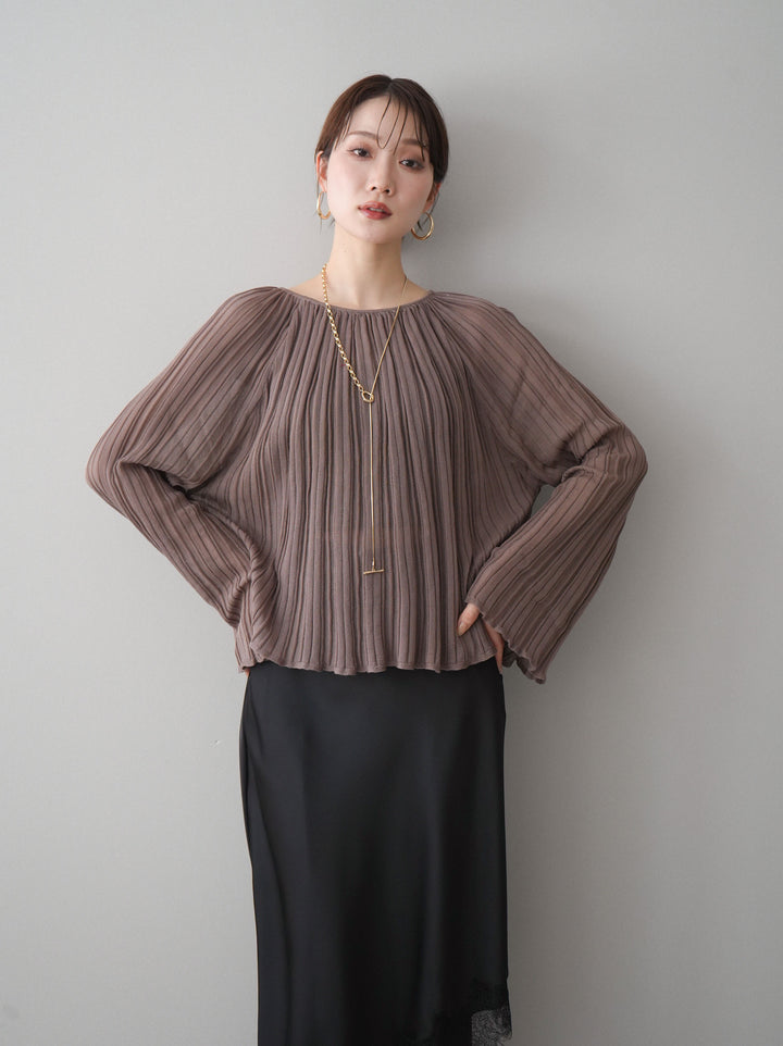 [SET]プリーツシアーフレアスリーブニットトップス+プリーツシアーフレアスリーブニットトップス(2set)