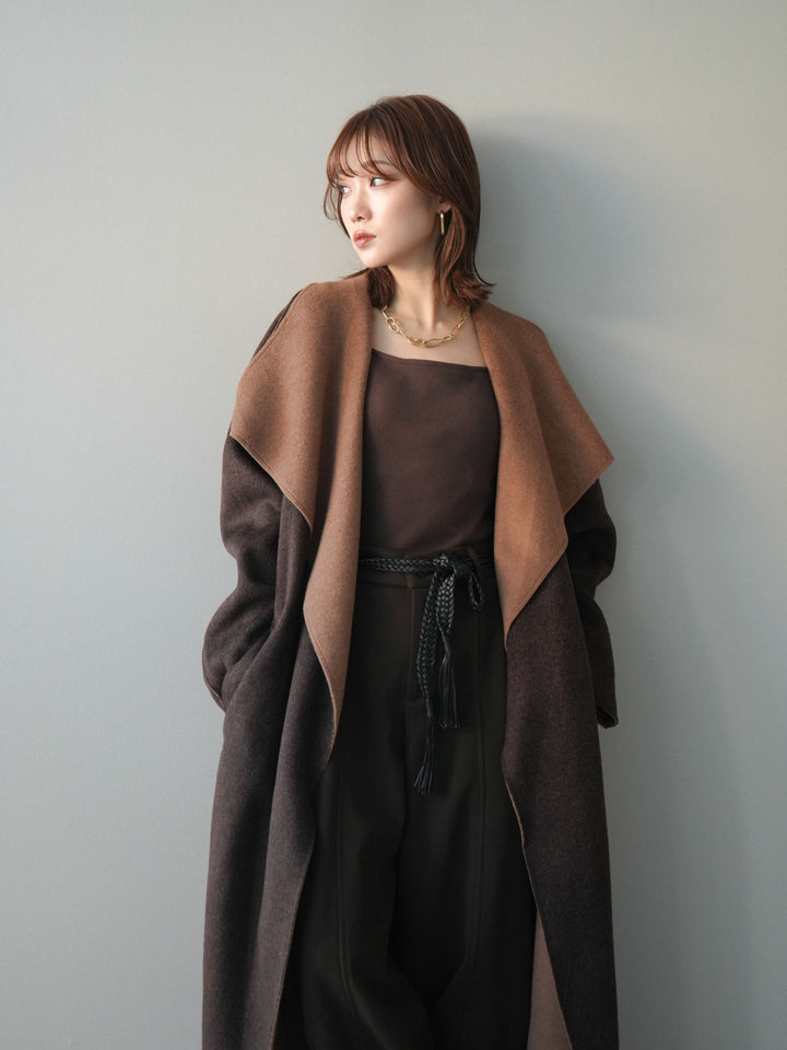 [予約]ダブルフェイスバイカラーロングコート/brown