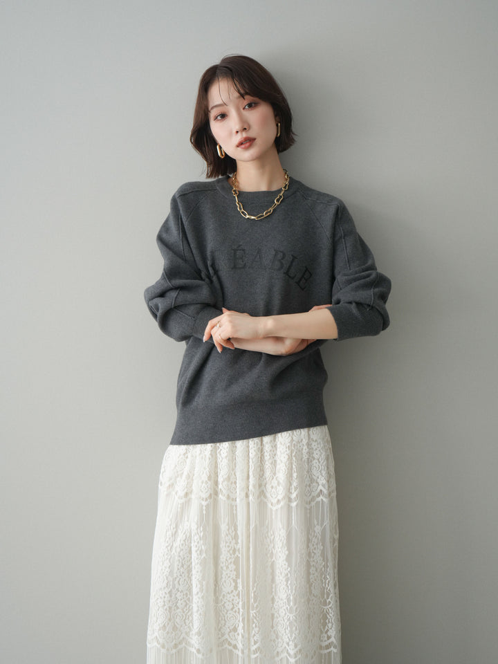 [予約]半ラバープリントロゴスウェットライクニットプルオーバー/mokucharcoal