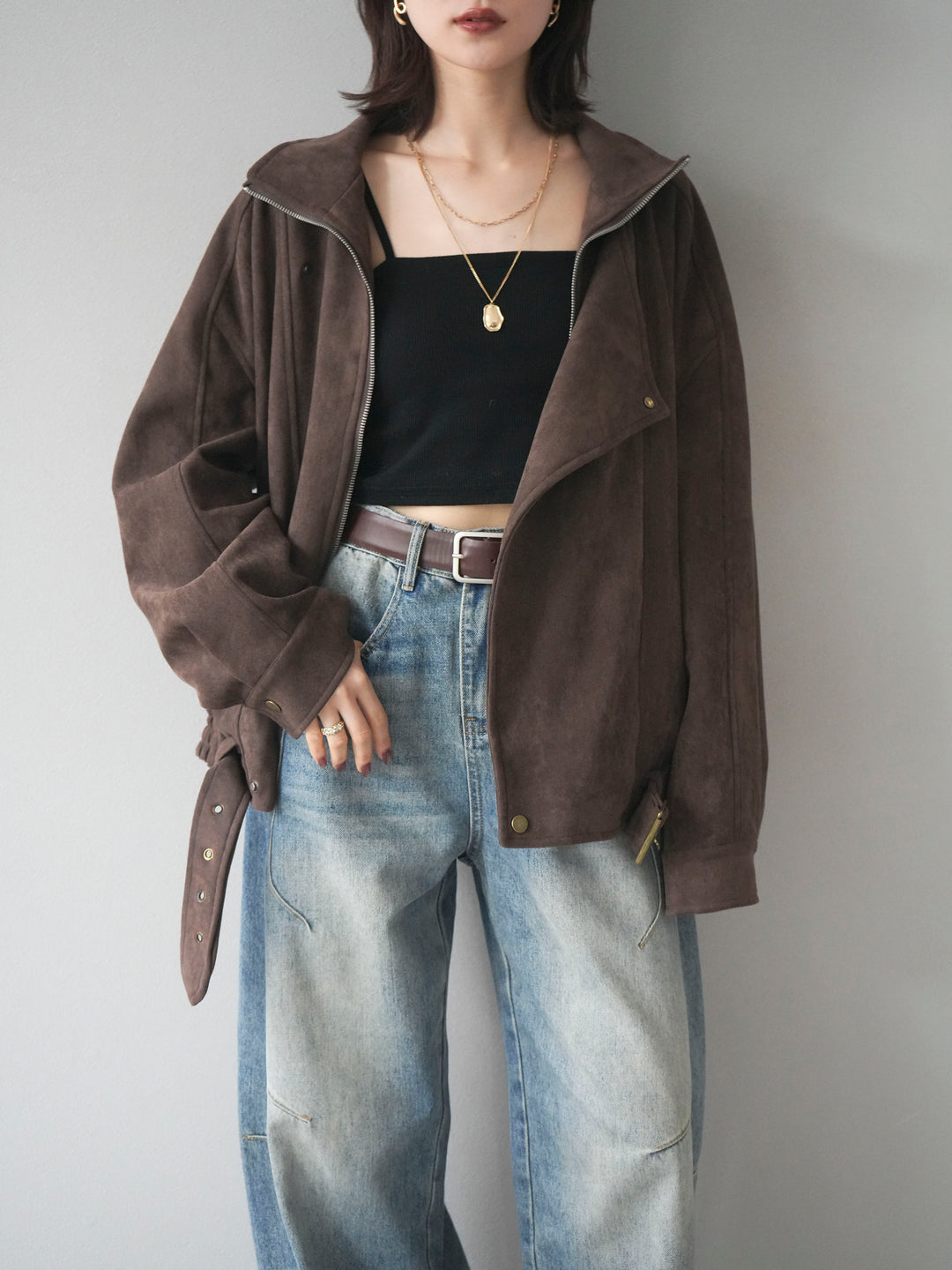 [予約]スエードライダースミドルジャケット/brown