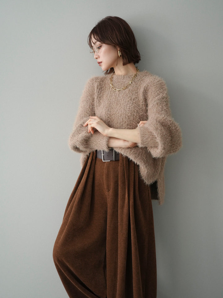 [予約]ボリュームスリーブシャギー MIXニットプルオーバー/brown