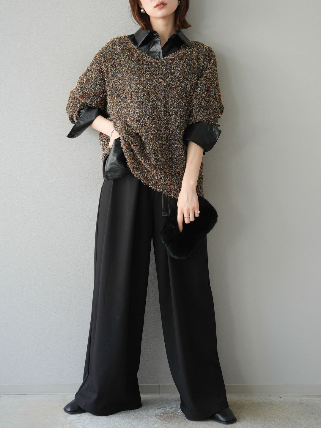 [予約]フェイクレザーシャツ/ブラック