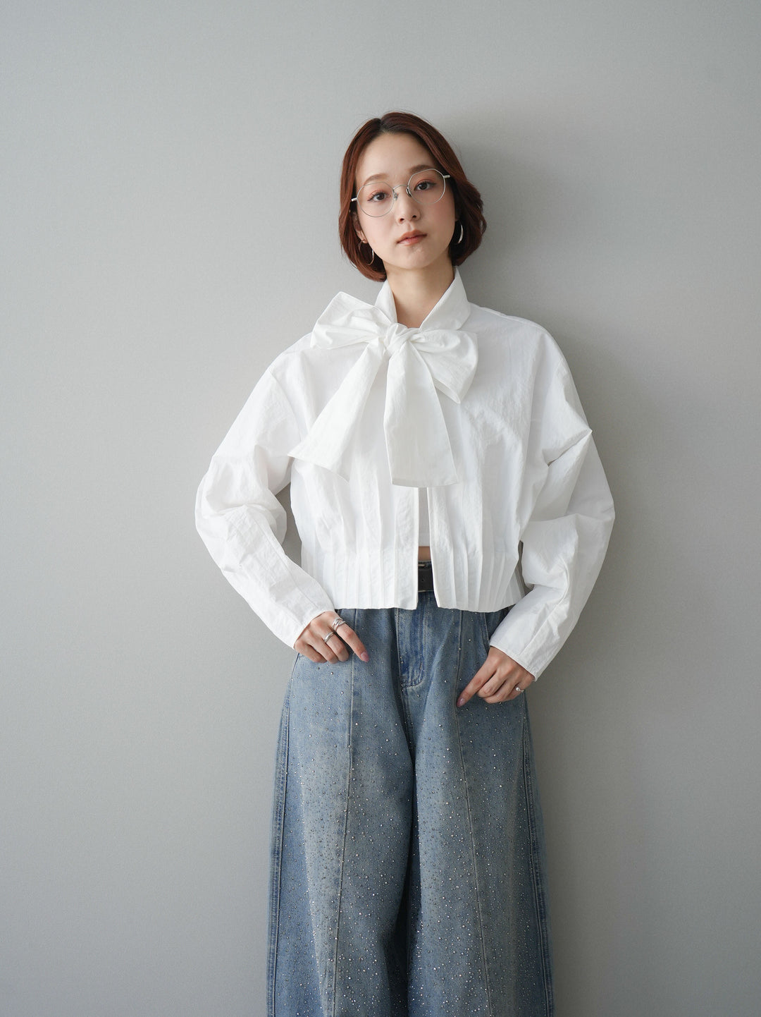 [SET]ボウタイ裾プリーツライトジャケット+ボウタイ裾プリーツライトジャケット(2set)