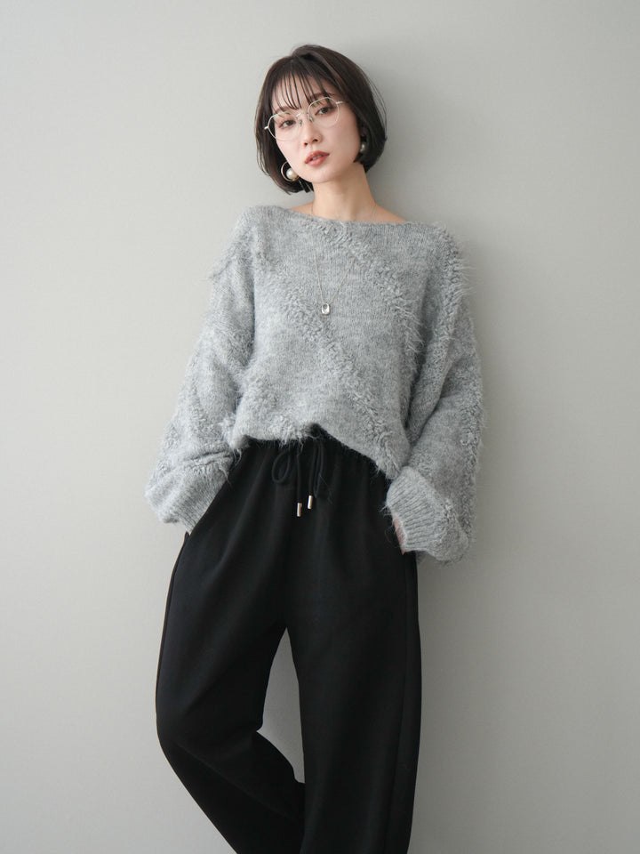 [SET]シャギーデザインニットプルオーバー+選べるアクセセット(2set)