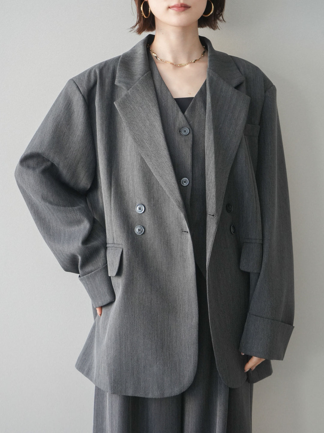 [予約]ダブルボタンヘリンボーンジャケット/black