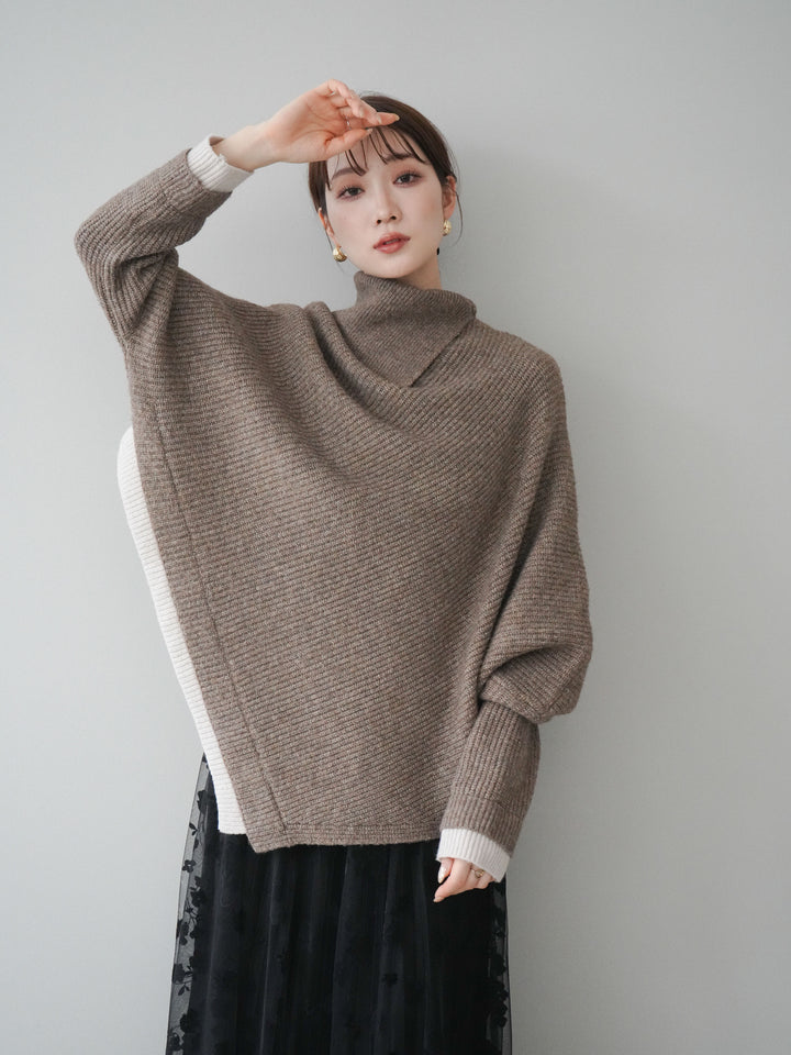 [予約]配色アシンメトリードルマンニットプルオーバー/oatmeal