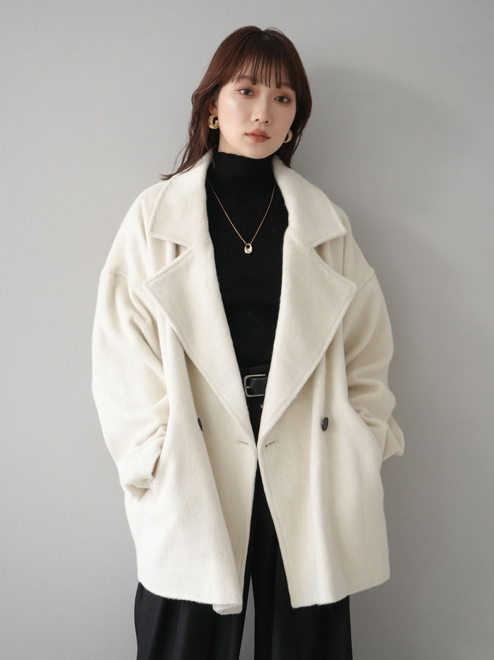 [SET]フェイクビーバーミドルコート+袖ボタンハイネックリブニットトップス+ベルト付ウールタッチワイドパンツL(3set)