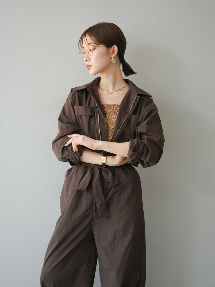 [予約]ナイロンジャンプスーツ/ブラウン