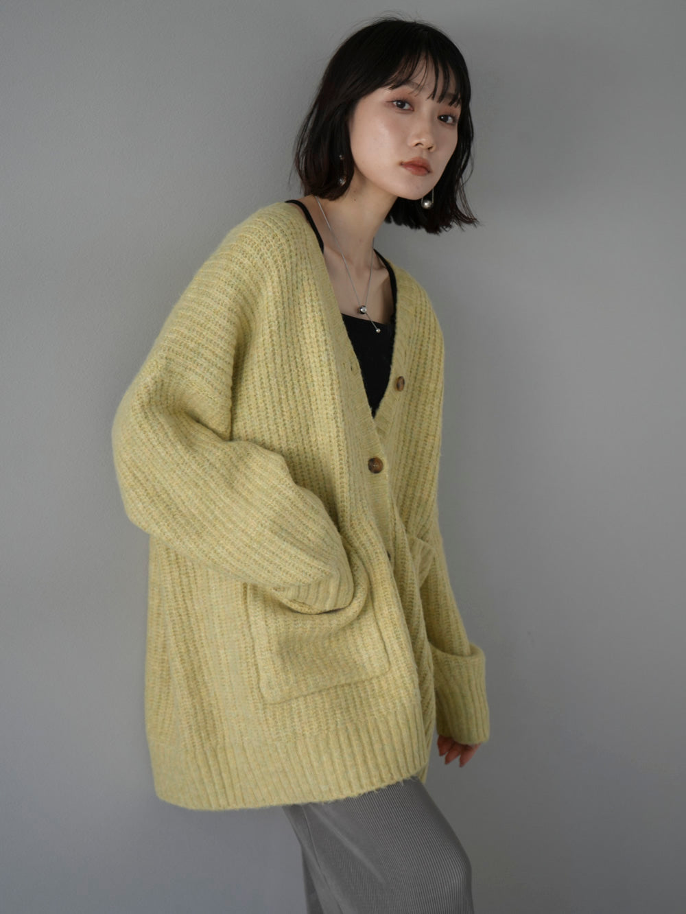 [Pre-order] Melange over-knit cardigan/yellow