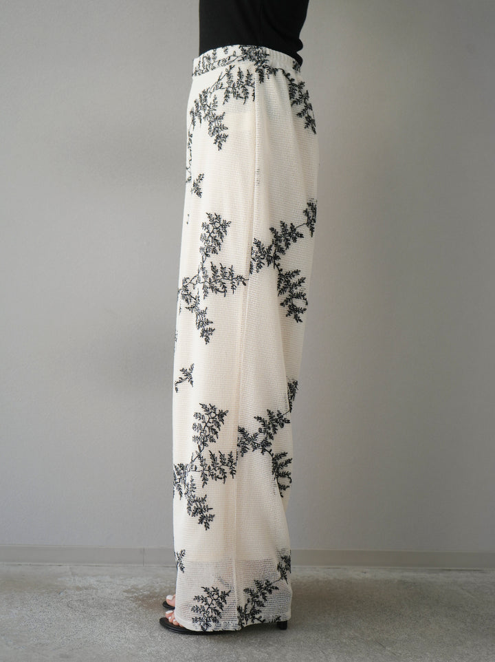 [予約]リーフ柄メッシュワイドパンツ/アイボリー