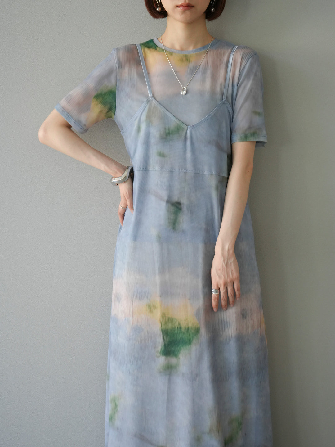 [予約]タイダイ柄シアーハーフトップス/サックス