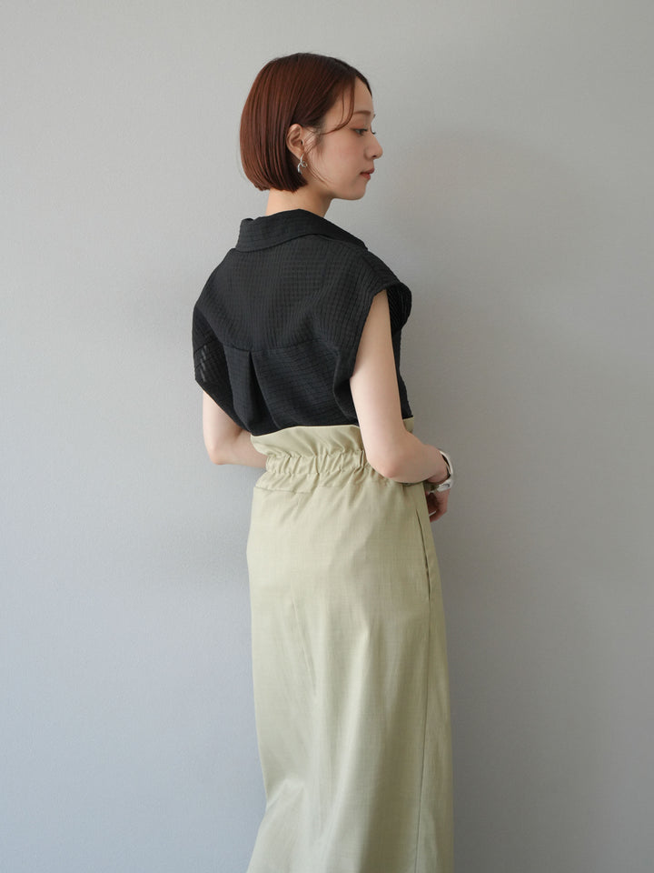 [SET]シアーチェックノースリーブシャツ+ヘザーエステルギャザージップスカート(2set)