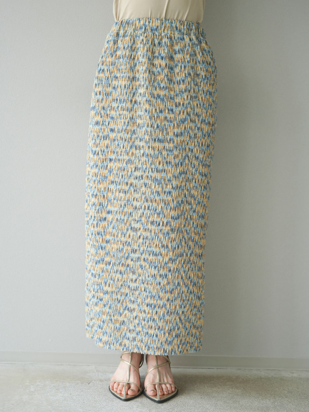 [予約]マルチカラーランダムプリーツタイトスカート/イエロー