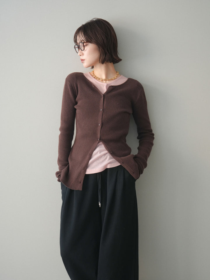 [予約]前後2WAYリブ編みクルーネックカーディガン/darkbrown