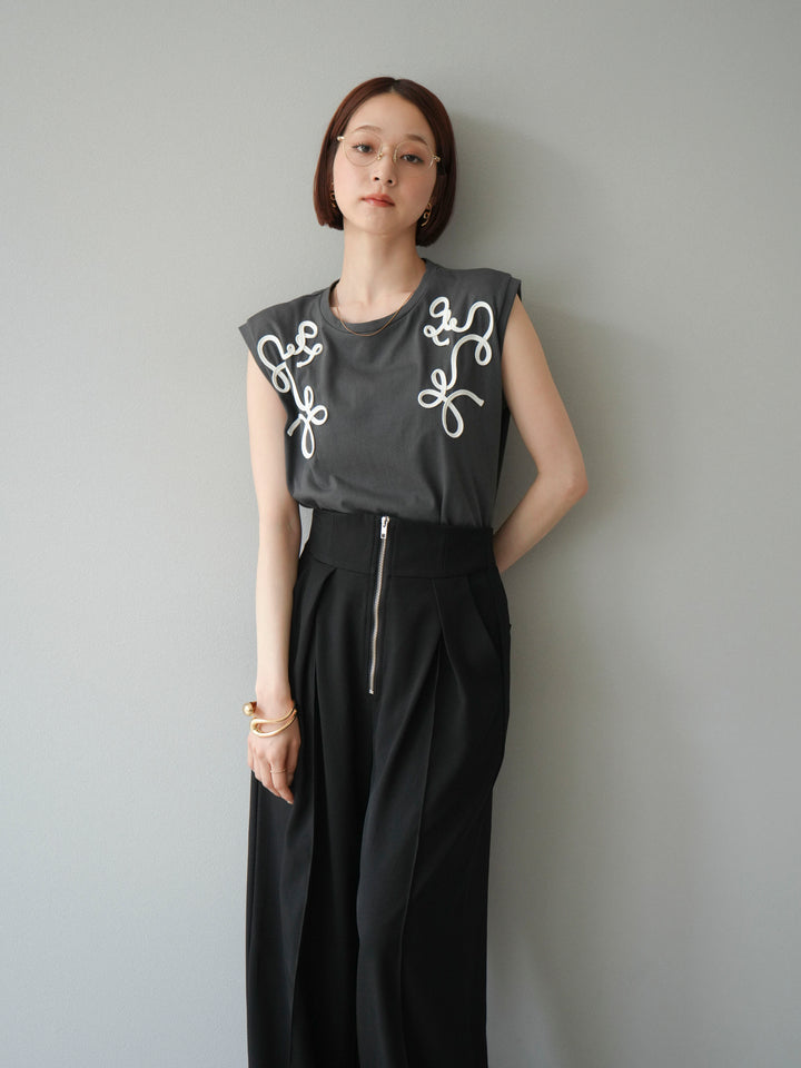 [SET]コード刺繍フレンチスリーブTシャツ+コード刺繍フレンチスリーブTシャツ(2set)