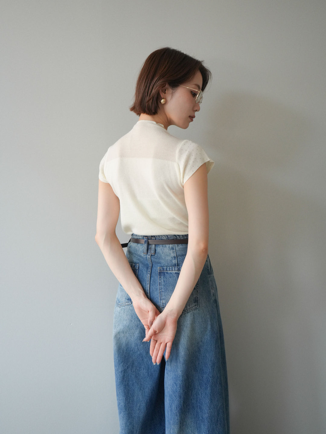 [SET]ビジューシアーフレンチニット+選べるアクセセット(2set)