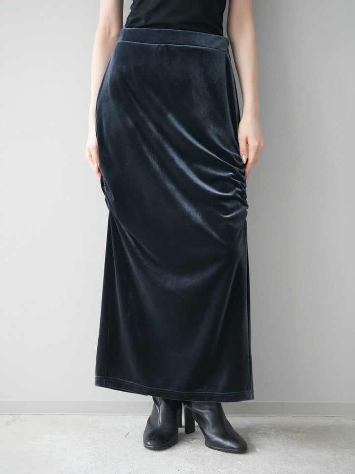 [予約]ギャザーベロアスカート/navy